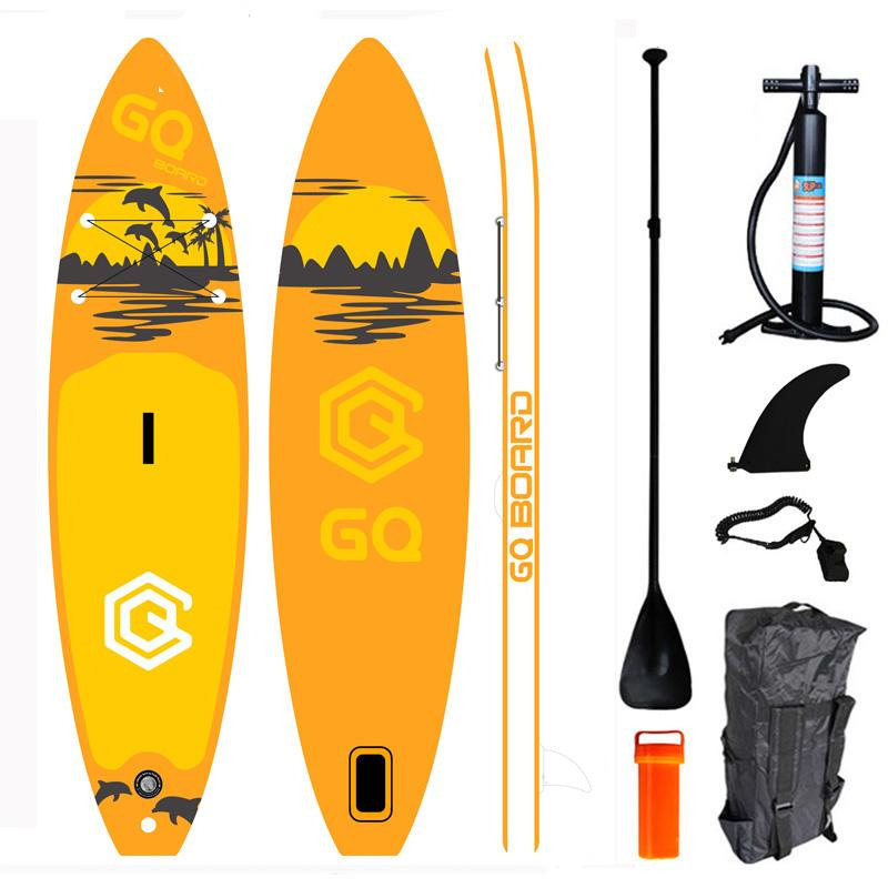 Сапборд GQ DP (335*81*15) оранжевый дельфины и горы, код 78927